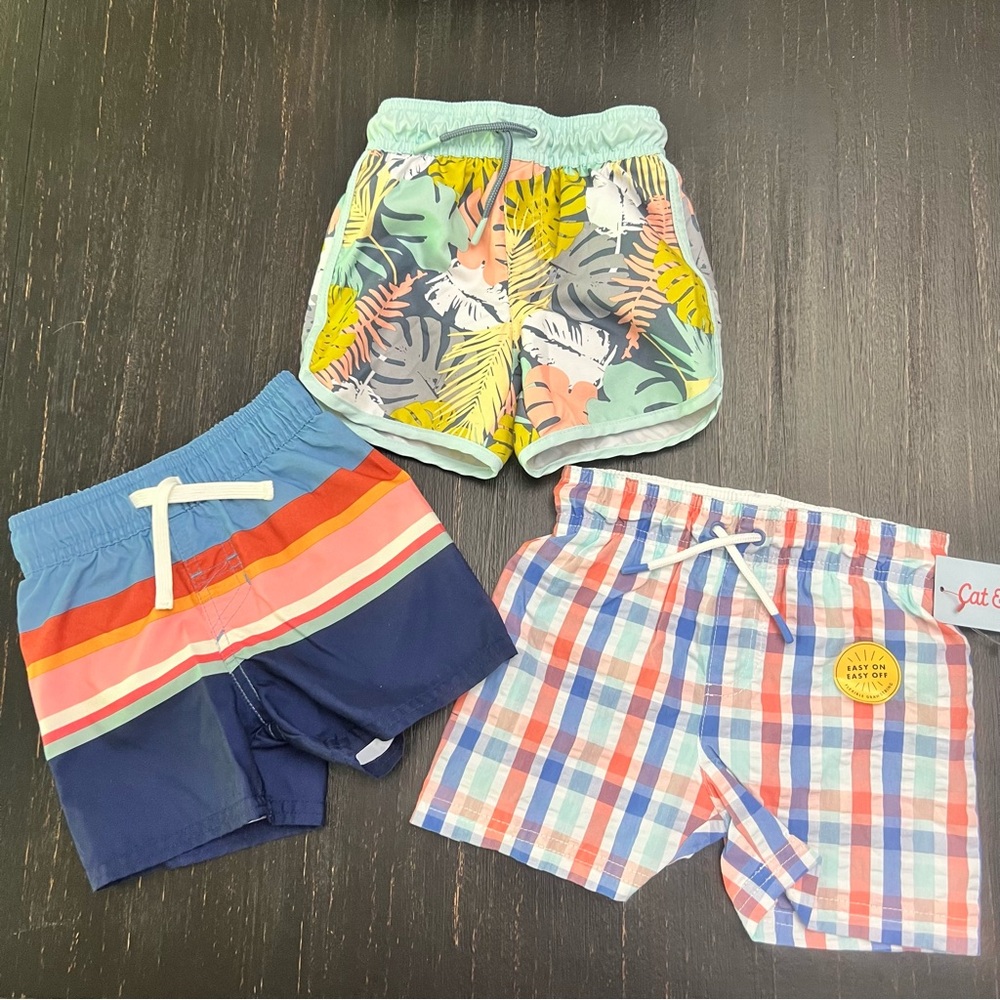 Cat & Jack Kids' Plaid Blue/Red Swim Shorts